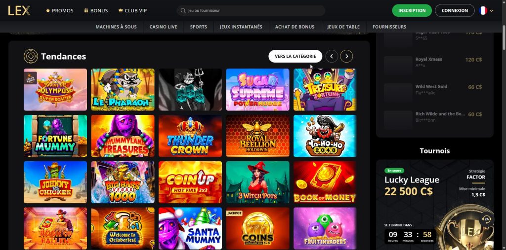 Lex Casino listing with BGaming named as the provider